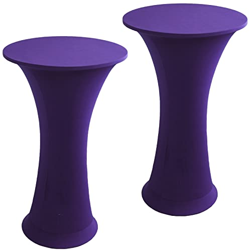 Jusmate Cocktail Spandex Stretch Round Tablecloth 2 Pack 24x43 Fitted Highboy Stretch Table Cover High Top Round Cocktail Tablecloth for Bar Wedding Party Banquet Purple