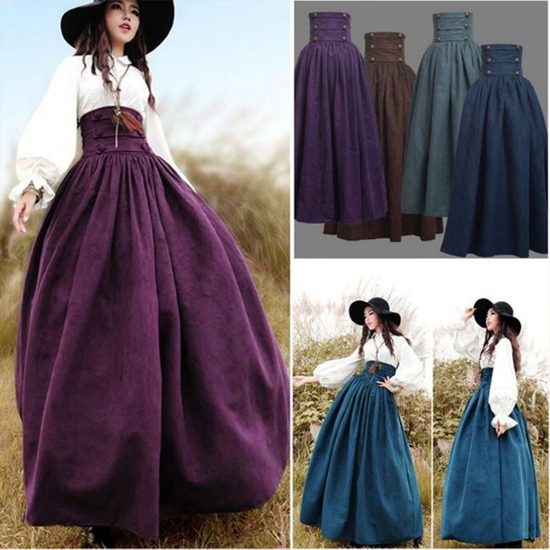 supply of solid color high waist pleated retro Renaissance skirt AV4944 - Image 1
