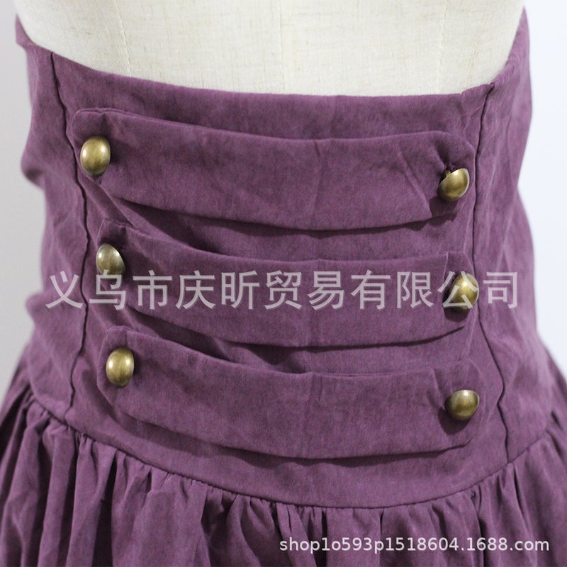 supply of solid color high waist pleated retro Renaissance skirt AV4944 - Image 3