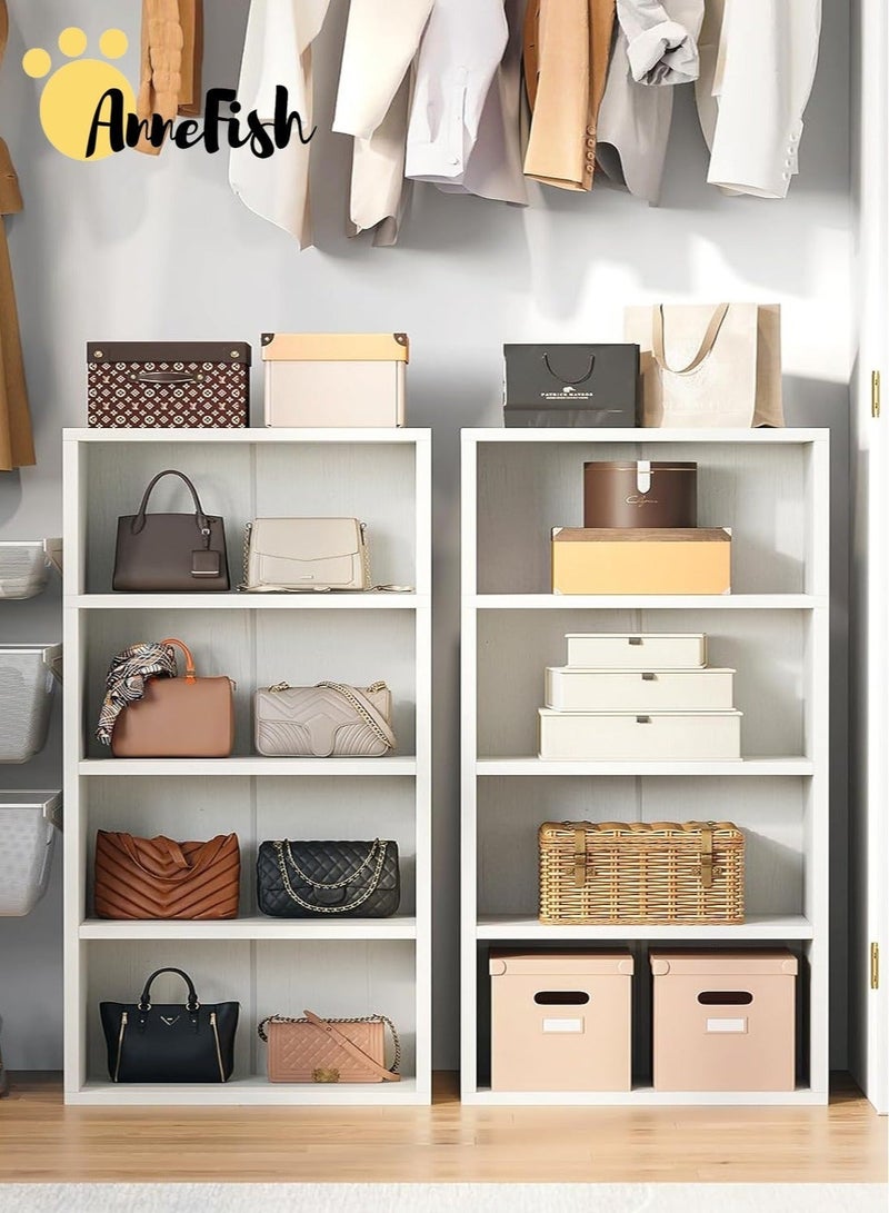 AnneFish 2pcs 4 Tier Bookcase Bookshelf Storage Shelves Open Display Rack Compartment Design Standing Shelving Kitchen Bakers Rack Microwave Oven Stand For Living Room And Kitchen - Image 2