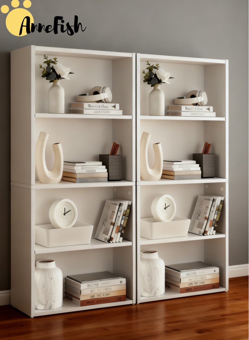 AnneFish 2pcs 4 Tier Bookcase Bookshelf Storage Shelves Open Display Rack Compartment Design Standing Shelving Kitchen Bakers Rack Microwave Oven Stand For Living Room And Kitchen - Image 1