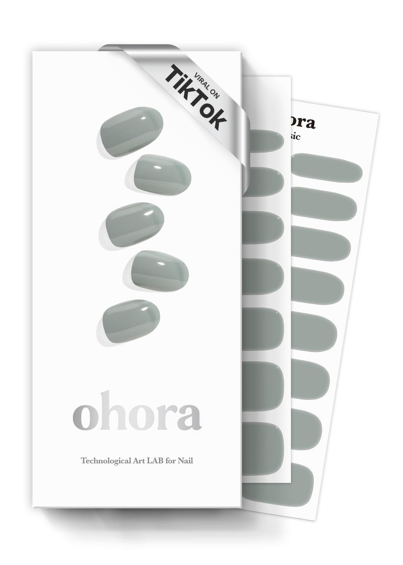 ohora Semi Cured Gel Nail Strips (N Cream Fog) - Green, Solid, Works with Any UV/LED Lamps, Salon-Quality, Long Lasting, Easy to Apply & Remove - Includes 2 Prep Pads, Nail File & Wooden Stick - Image 1