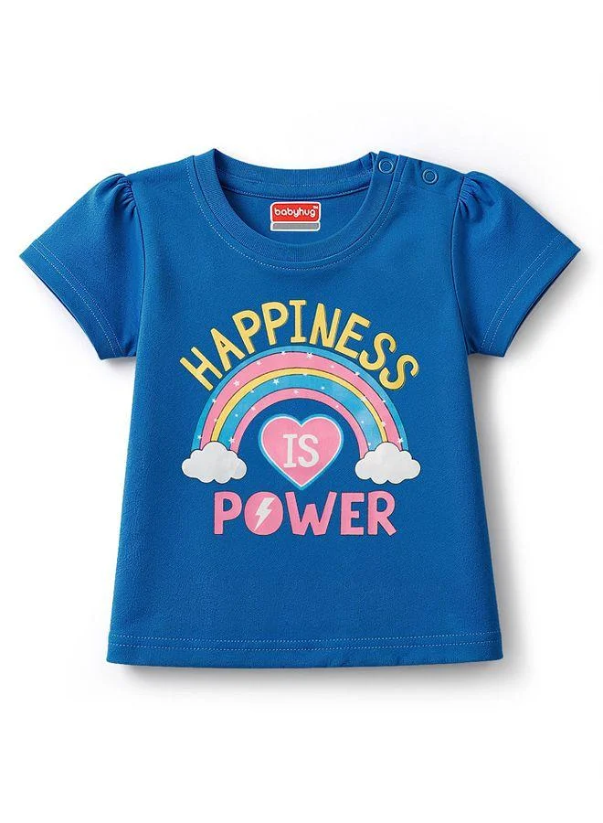 Babyhug Babyhug Cotton Knit Half Sleeves Pajama Set with Rainbow Print - Blue