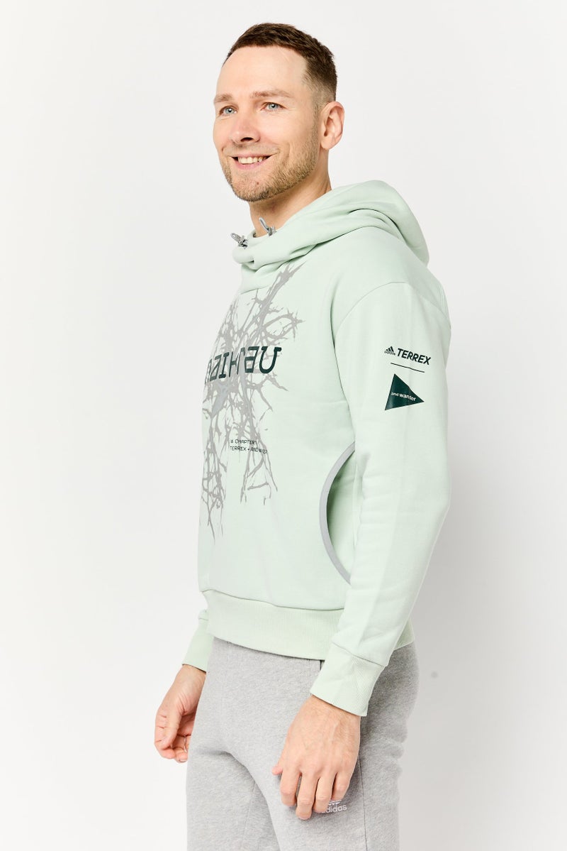 Adidas Men Sportswear Fit Long Sleeves Outdoor Hoodie, Mint Green - Image 3