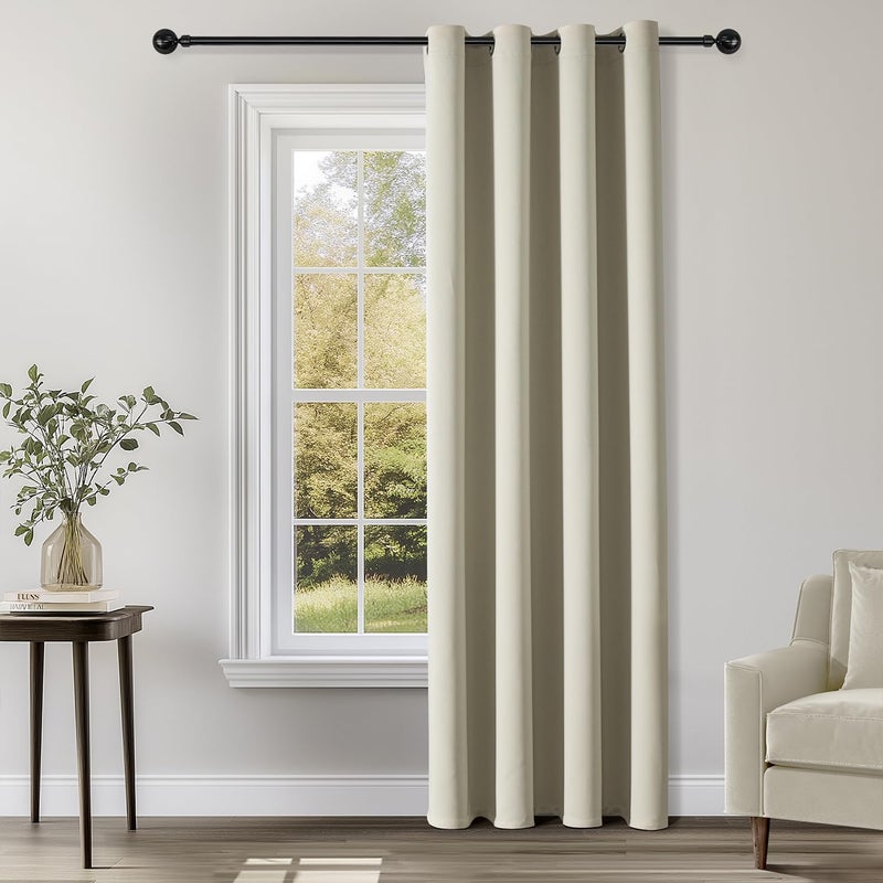 ChrisDowa Blackout Curtains 102 Inches Long for Living Room  Grommet Thermal Insulated Room Darkening Curtains for Bedroom (1 Panel Set  Beige  52W x 102L) - Image 1