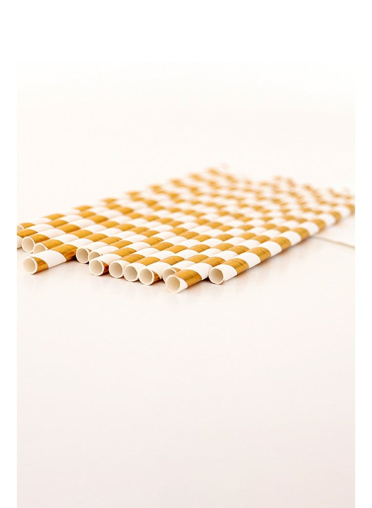 HOMESTAR 100 قطعة من المصاصات الورقية المخططة بالذهب، مصاصات ورقية ذهبية للاستخدام مرة واحدة لحفلات الكوكتيل، لمناسبات عيد الميلاد وحفلات الزفاف بعيد الميلاد - Image 4