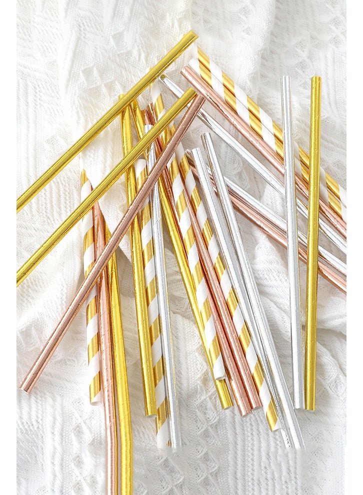 HOMESTAR 100 قطعة من المصاصات الورقية المخططة بالذهب، مصاصات ورقية ذهبية للاستخدام مرة واحدة لحفلات الكوكتيل، لمناسبات عيد الميلاد وحفلات الزفاف بعيد الميلاد - Image 3