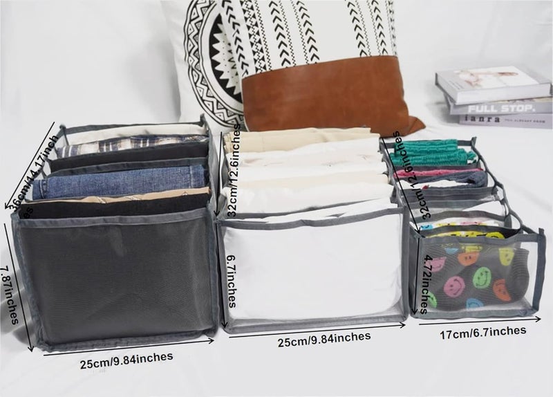 klarako 7 Grids Washable Wardrobe Clothes Organizer, 2PCS Foldable Visible Grid Storage Box with Multiple Layers, Storage Containers for Scarves, Leggings (Jeans Grid, 2Grey) - Image 3