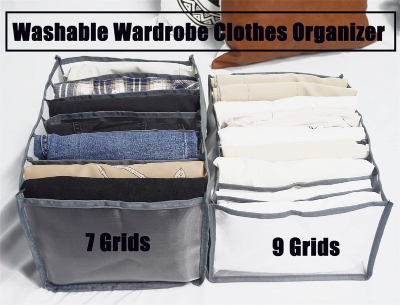 klarako 7 Grids Washable Wardrobe Clothes Organizer, 2PCS Foldable Visible Grid Storage Box with Multiple Layers, Storage Containers for Scarves, Leggings (Jeans Grid, 2Grey) - Image 2