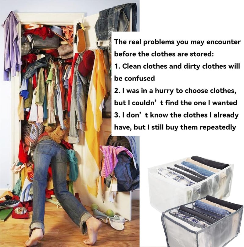 klarako 7 Grids Washable Wardrobe Clothes Organizer, 2PCS Foldable Visible Grid Storage Box with Multiple Layers, Storage Containers for Scarves, Leggings (Jeans Grid, 2Grey) - Image 5