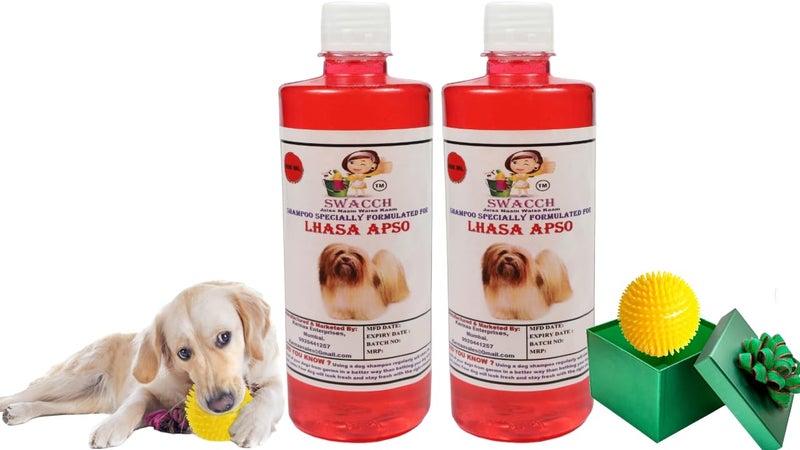 swacch Shampoo | Puppy Safe Shampoo | PH Balanced | Ditch to Itch for Lhasa Apso Dog Shampoo 500ml Pack of 2 (Strawberry) + Spike Ball Chew Toy Combo Pack - Image 1