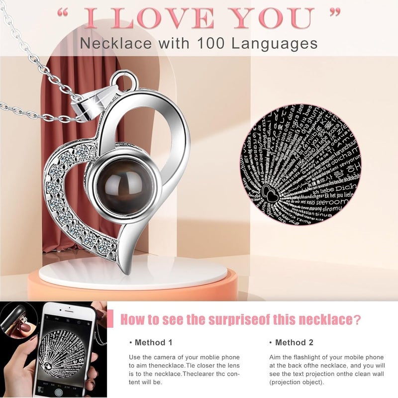 Hudux 1PCS Preserved Red Rose Eternal Rose Heart Necklace Eternal Rose Flowers Gift with I Love You in 100 Languages Romantic Gifts for Women Mom Wife Girlfriend on Anniversary Birthday - Image 2