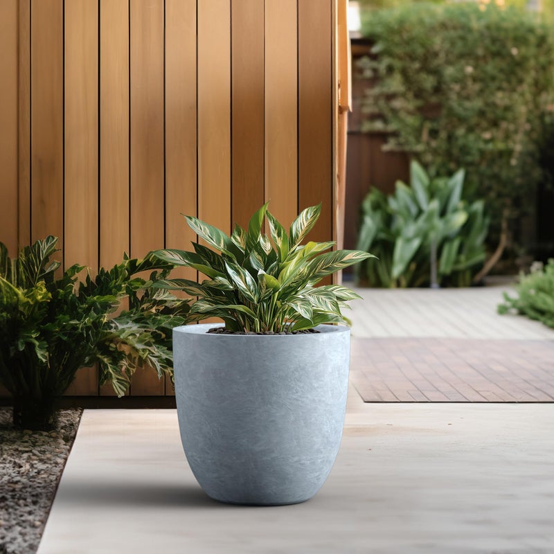 Kante Round Concrete Planter, Large Outdoor Indoor Garden Pots with Drainage Hole, 18-Inch Diameter Flower Pots for Patio, Garden and Home, Slate Gray - Image 5