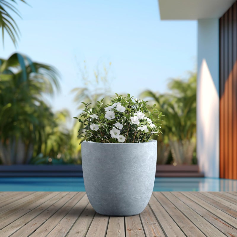 Kante Round Concrete Planter, Large Outdoor Indoor Garden Pots with Drainage Hole, 18-Inch Diameter Flower Pots for Patio, Garden and Home, Slate Gray - Image 4