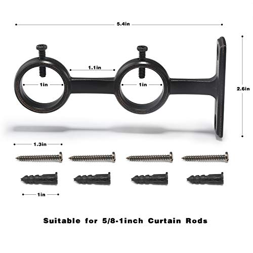 Goowin 2 Pack Double Curtain Rod Brackets for 1" Rod Aluminum Alloy Wall Mounted Rod Holder (Black) - Image 3
