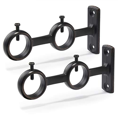 Goowin 2 Pack Double Curtain Rod Brackets for 1" Rod Aluminum Alloy Wall Mounted Rod Holder (Black) - Image 1