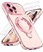 Liufcx for iPhone 14 Pro Max Case with Screen Protector Luxury Plated Gold Cute Wavy Edge Love Heart Kickstand Case Slim Soft TPU Shockproof Protection Cover for iPhone 14 Pro Max Pink - Image 2