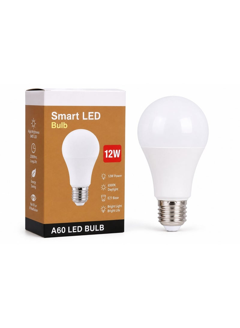 2-Pack 12W E27 LED Light Bulbs, A60 6500K Daylight Cool White Bulbs, 220–240V Energy-Saving Non-Dimmable Lamps for Bedroom, Living Room, Kitchen, Office and Indoor Lighting - Image 1
