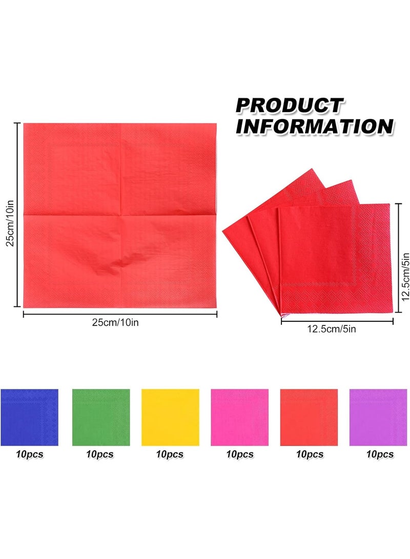 SUNSAR 60pcs Colorful Party Napkins, Rainbow Paper Napkins Multicolor Square Serviettes 2 Ply for Party Wedding Birthday Decoration (25x25cm) - Image 2