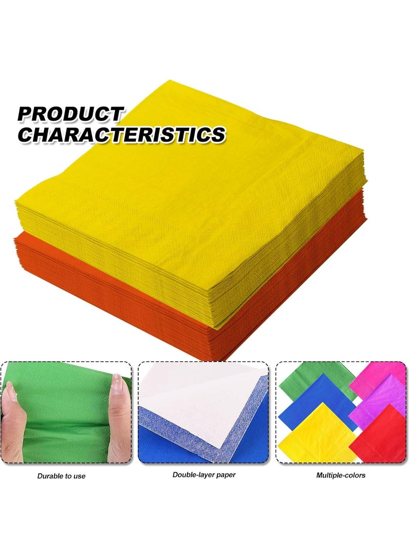 SUNSAR 60pcs Colorful Party Napkins, Rainbow Paper Napkins Multicolor Square Serviettes 2 Ply for Party Wedding Birthday Decoration (25x25cm) - Image 3