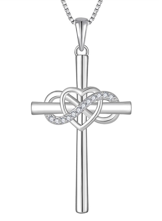 YL Cross Necklace Sterling Silver Infinity Heart Crucifix Pendant Cubic Zirconia Criss Jewelry for Women - Image 1