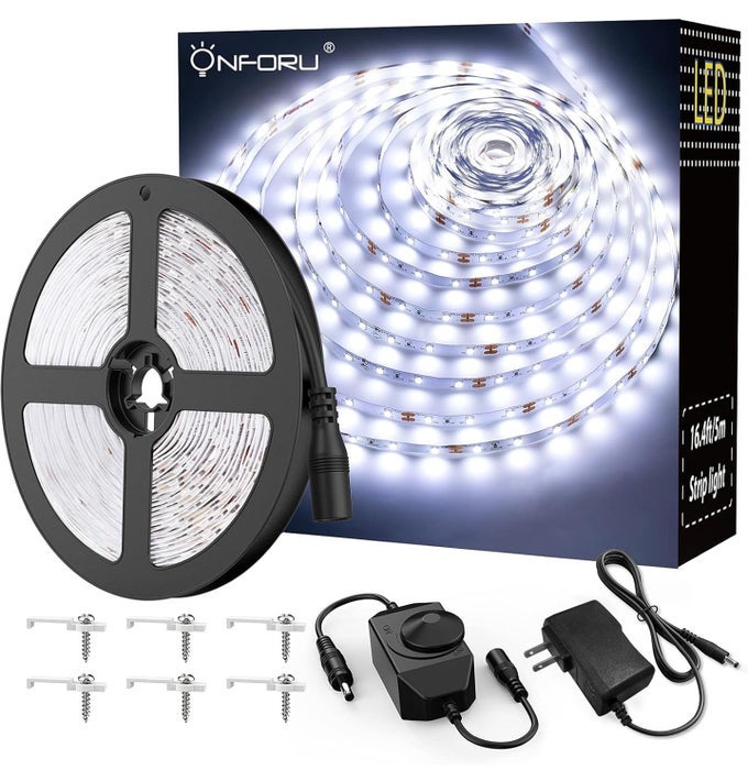 LED LIGHT STRIP164FT DIMMABLE LED TAPE LIGHT 6000K DAYLIGHT WHITE STRIP LIGHTING 300 LEDS FLEXIBLE VANITY MIRROR LIGHT 5M 12V RIBBON ROPE LIGHT FOR BEDROOM UNDER CABINETKITCHENCHRISTAMS