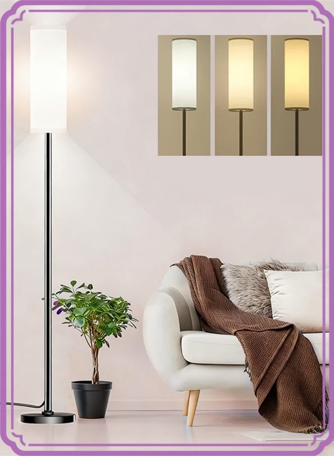 APEX Floor Lamp for Living Room, Stand Up Lamp with Foot Switch & Linen Lampshade, Aesthetic Floor Lamps with 3 Color Temperature for Bedroom, Bright Black Pole Standing Lamps - Image 2