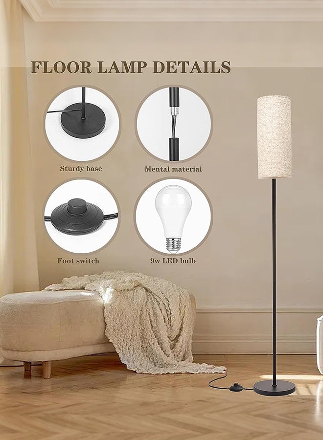 APEX Floor Lamp for Living Room, Stand Up Lamp with Foot Switch & Linen Lampshade, Aesthetic Floor Lamps with 3 Color Temperature for Bedroom, Bright Black Pole Standing Lamps - Image 5