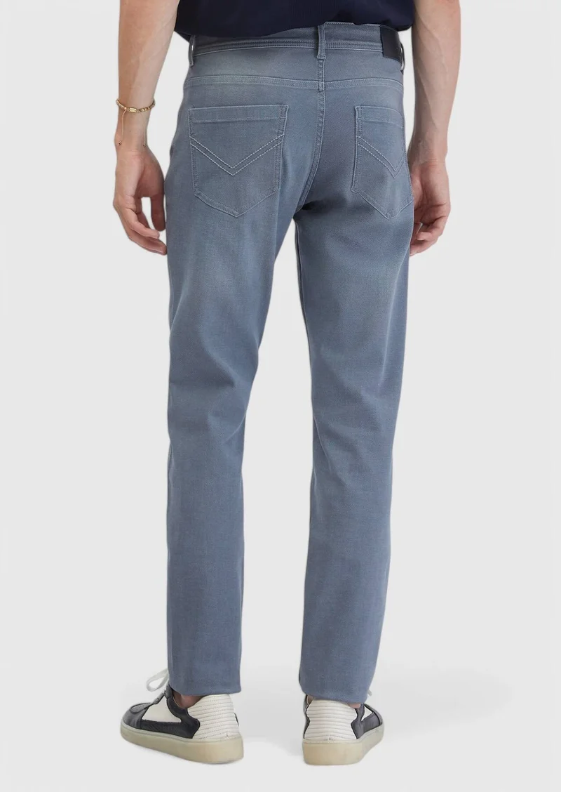 RAMSEY Blue Slim Fit Denim Cotton Blended Trousers
