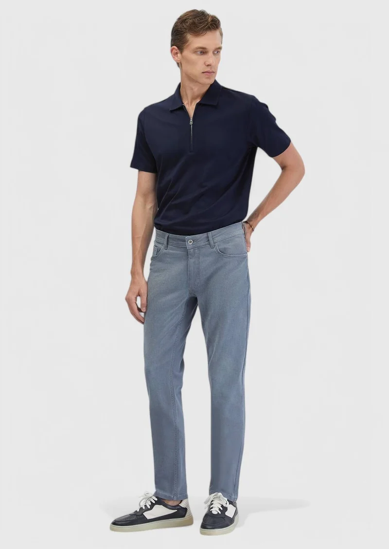 RAMSEY Blue Slim Fit Denim Cotton Blended Trousers