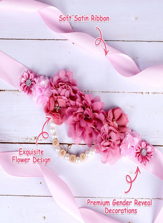 Cheerupp Dusty Pink Baby Shower Sash and Pins Set - Dusty Pink Flower Baby Shower Belly Belt and Mom to Be & Dad to Be Corsage Pins, New Parents Pregnancy Photo Props Party Supplies - Image 3