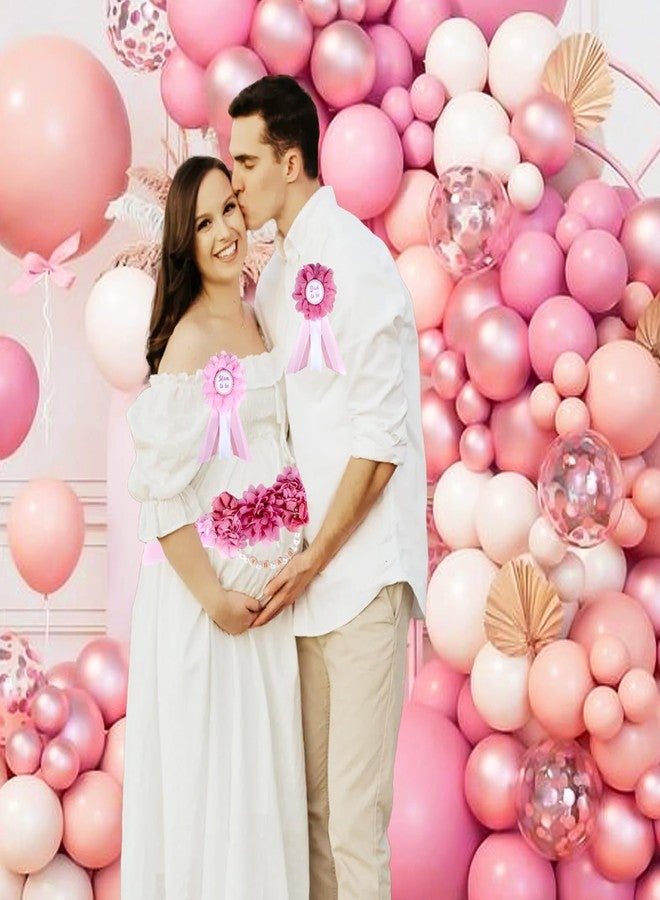 Cheerupp Dusty Pink Baby Shower Sash and Pins Set - Dusty Pink Flower Baby Shower Belly Belt and Mom to Be & Dad to Be Corsage Pins, New Parents Pregnancy Photo Props Party Supplies - Image 5