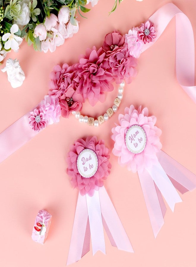 Cheerupp Dusty Pink Baby Shower Sash and Pins Set - Dusty Pink Flower Baby Shower Belly Belt and Mom to Be & Dad to Be Corsage Pins, New Parents Pregnancy Photo Props Party Supplies - Image 2