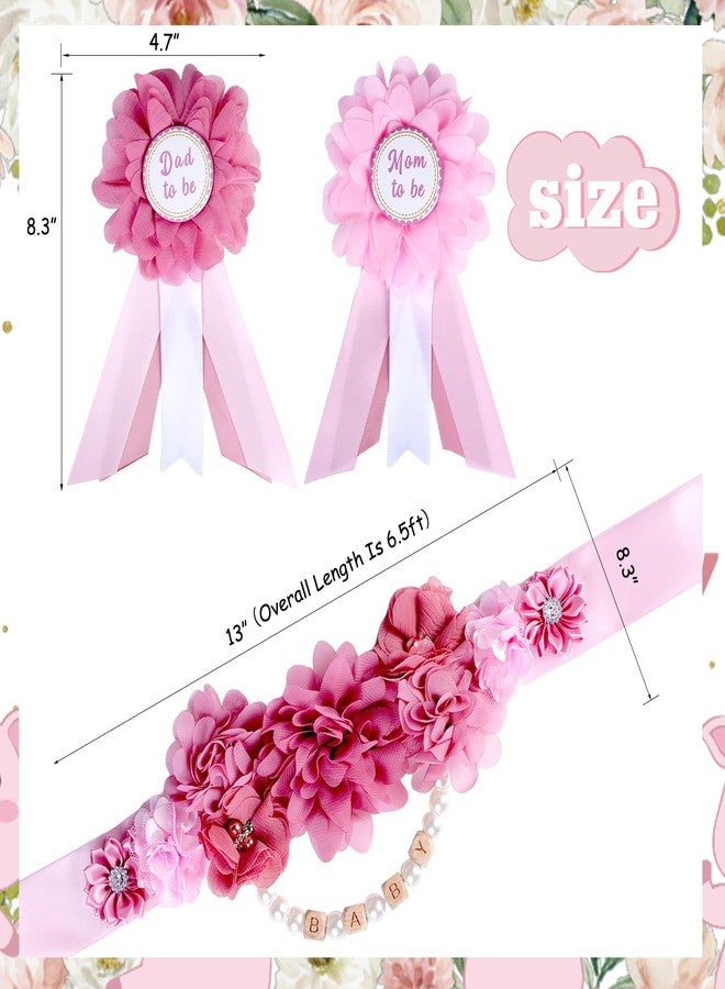Cheerupp Dusty Pink Baby Shower Sash and Pins Set - Dusty Pink Flower Baby Shower Belly Belt and Mom to Be & Dad to Be Corsage Pins, New Parents Pregnancy Photo Props Party Supplies - Image 4
