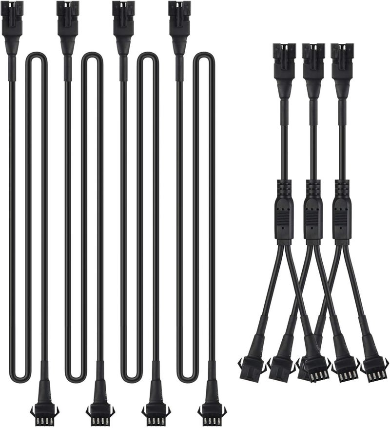 DITRIO 4pcs 2-Feet Extension Cords and 3pcs 2-Way Splitters for Underglow RGB LED Strip Light Kits on Motorcycles Trikes Golf Carts ATVs EXT-2FT - Image 1