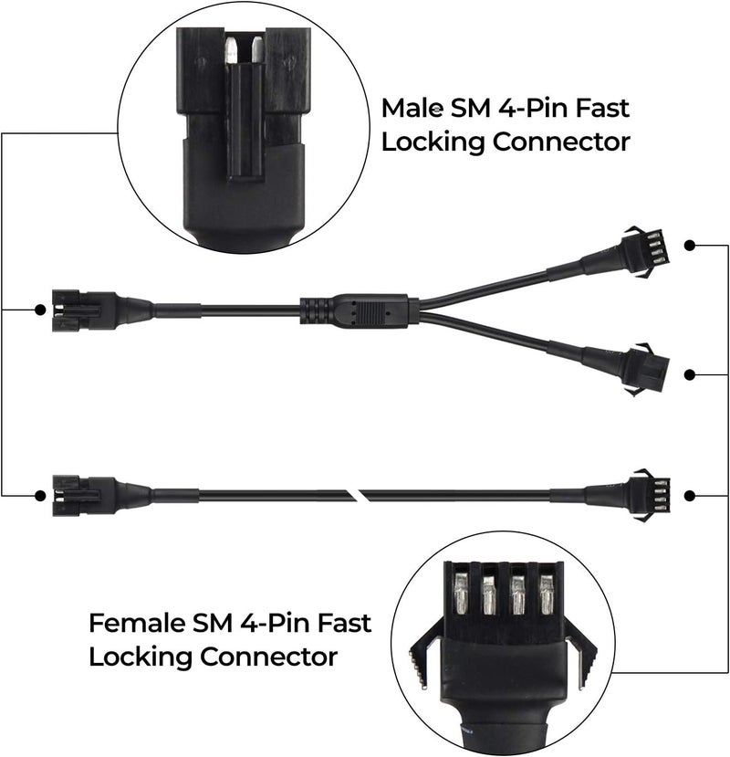 DITRIO 4pcs 2-Feet Extension Cords and 3pcs 2-Way Splitters for Underglow RGB LED Strip Light Kits on Motorcycles Trikes Golf Carts ATVs EXT-2FT - Image 2