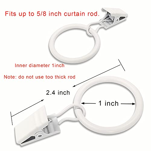 LLPJS 44 Pack Curtain Rings with Clips, Curtain Clip Rings Hooks, Bow Hanger Clips for Hanging Drapery Drapes Bows, Ring 1 inch Interior Diameter, Fits up to 5/8" Rod, White - Image 2
