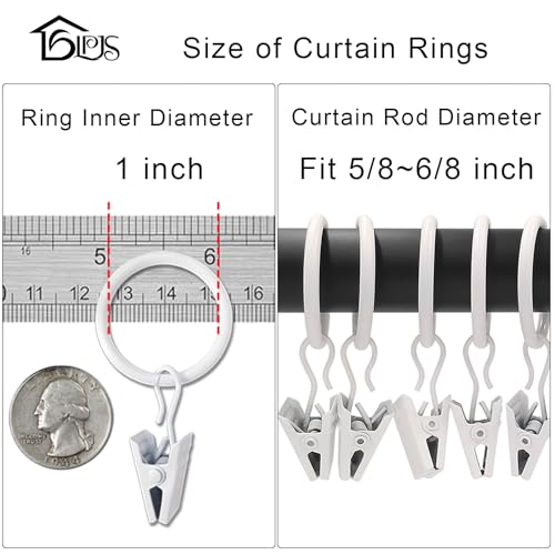 LLPJS 44 Pack Curtain Rings with Clips, Curtain Clip Rings Hooks, Bow Hanger Clips for Hanging Drapery Drapes Bows, Ring 1 inch Interior Diameter, Fits up to 5/8" Rod, White - Image 3