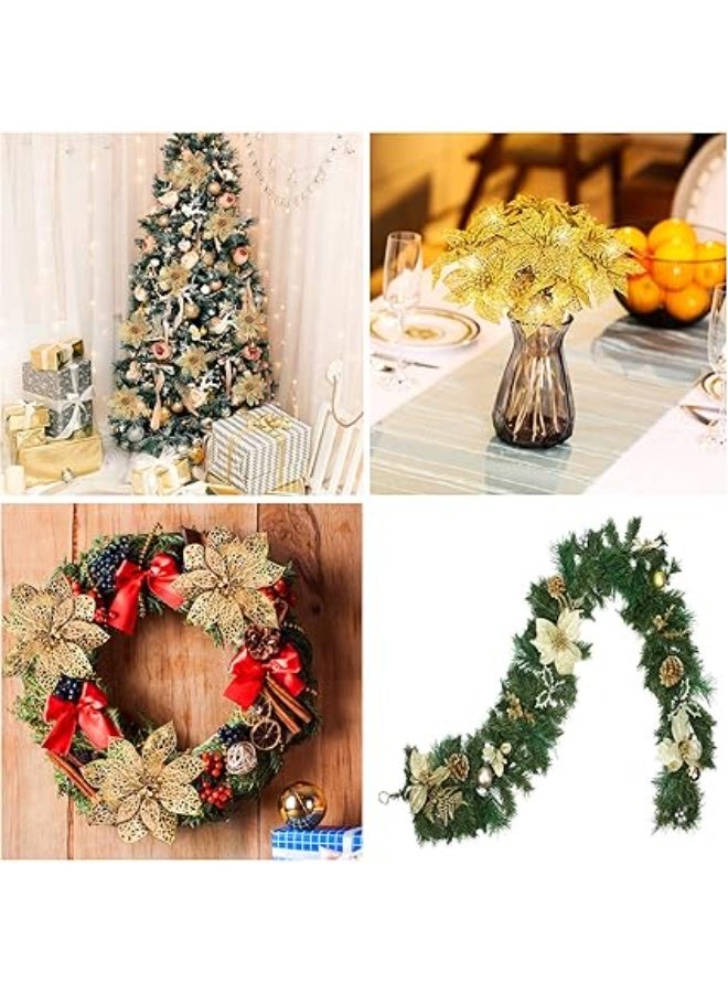 Gold Rose Box Shiny Gold Flowers for Christmas, Artificial Flower Heads for Christmas Tree and Seasonal Wedding Decorations, 4 Pack - Image 2