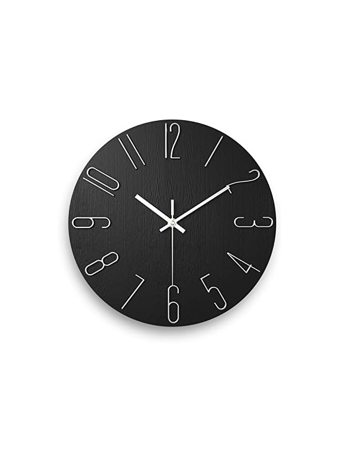 The Bros Wall Clock, 12 Inch Silent Non-Ticking, Simple Wooden Decorative Clock, Modern Style Wall Clocks Battery Operated for Bathroom, Office, Bedroom, Home, Kitchen and Living Room (Black) - Image 2