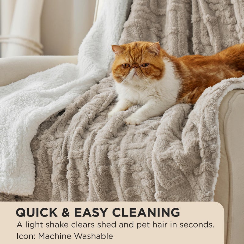 Bedsure Gentlesoft Sherpa Fleece Blanket Twin Size for Bed - Fluffy & Cozy Cable Jacquard Tufted for Women Gift, Thick and Warm Christmas Blanket for Winter, Beige, 60x80 Inches - Image 2