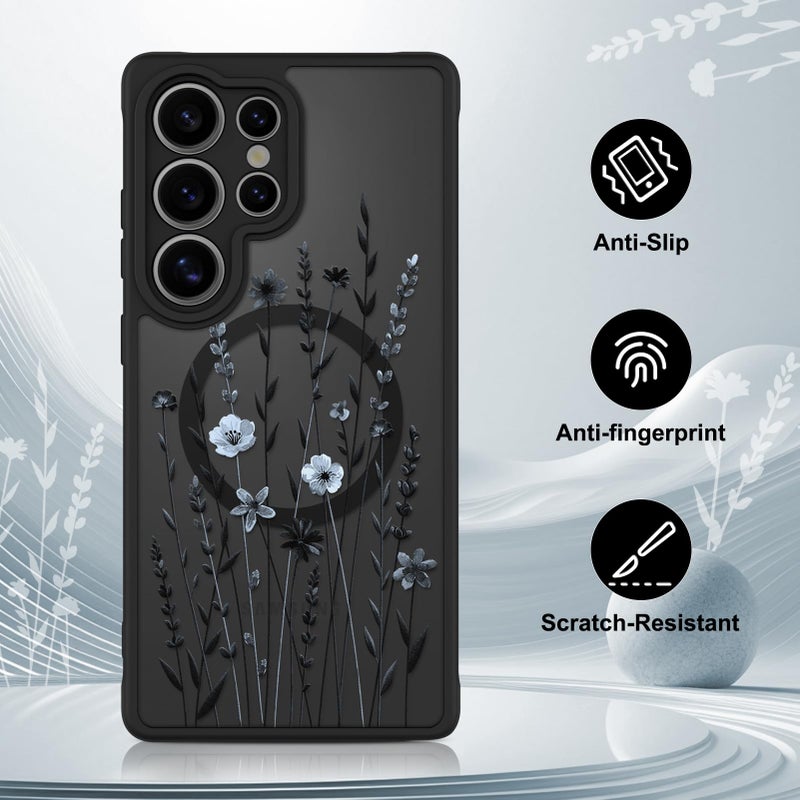 OOK Case for Samsung Galaxy S25 Ultra 6.9 Inch (Wireless Charging Compatible) Cute Floral Flowers Translucent Phone Cover Soft TPU + Hard PC Anti-Scratch Shockproof Magnetic Case for Women - Image 5