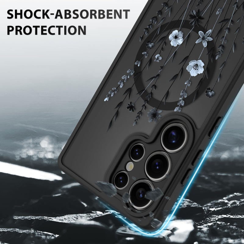OOK Case for Samsung Galaxy S25 Ultra 6.9 Inch (Wireless Charging Compatible) Cute Floral Flowers Translucent Phone Cover Soft TPU + Hard PC Anti-Scratch Shockproof Magnetic Case for Women - Image 4