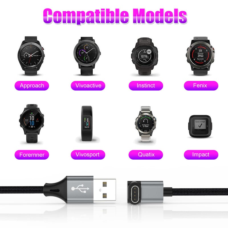 AGVEE 6.6ft Charger for Garmin Watch, L-Shape Charging Cable for Fenix, Forerunner, Vivoactive, Instinct, Venu, Tactix, Approach, D2, Quatix Series, Right Angle Braided, Dark Gray - Image 5