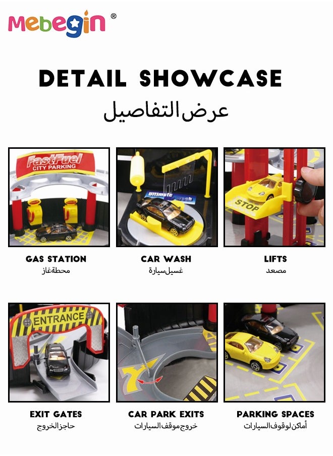 MEBEGIN Tire-shaped Parking Lot Set with 2 Alloy Cars and 1 Helicopter, Ultimate Garage with Helicopter Pad, Creative Travel Toy with Independent Storage Box, Fun Board Game, Easy to Storage and Carry, Ideal Gift for Kids Aged 3+, 30.5*63*23cm  - Image 5