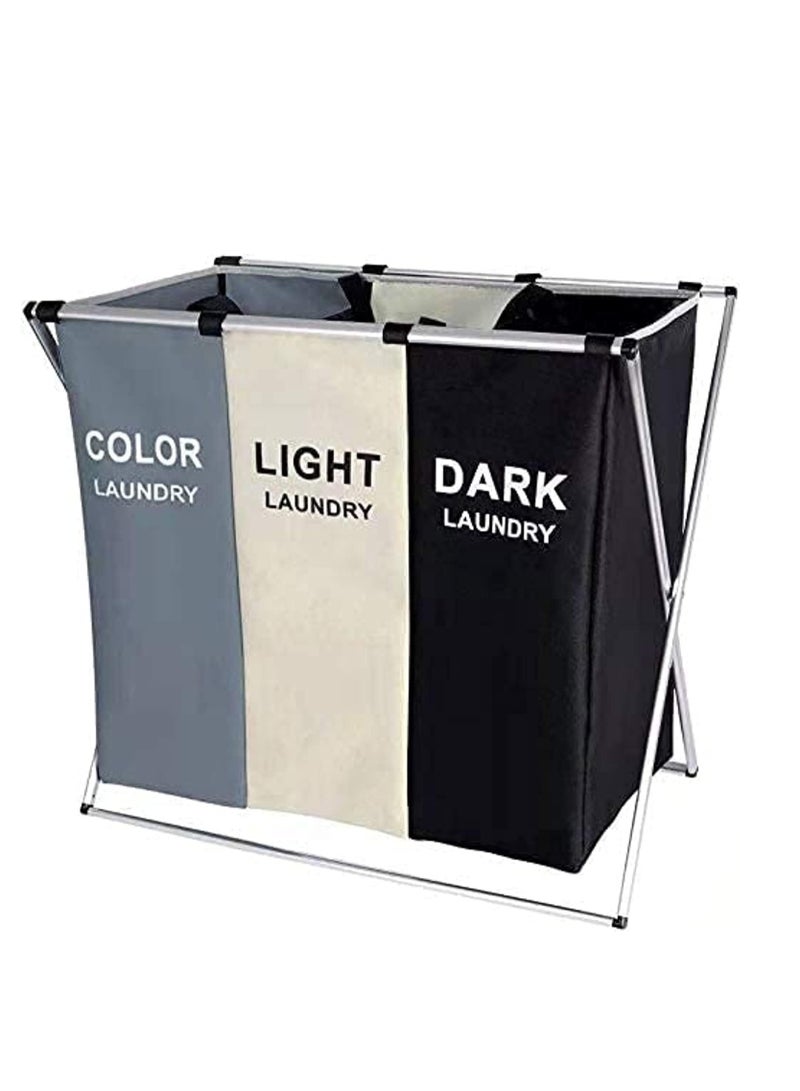 MIXDE Large Laundry Basket Bags Foldable,3-Section Laundry Hamper Portable Dirty Clothes Bag Sorter with Handle,Large Capacity Fabric Washing Storage Baskets for Bathroom Bedroom Home 135L - Image 1