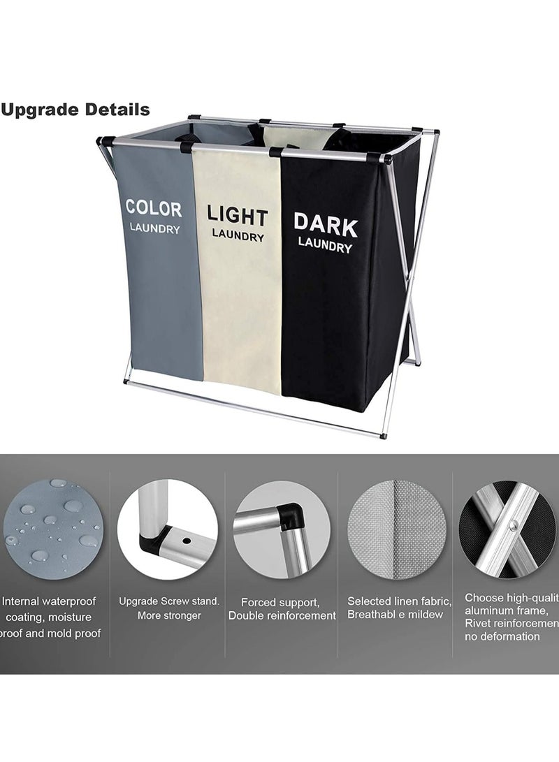 MIXDE Large Laundry Basket Bags Foldable,3-Section Laundry Hamper Portable Dirty Clothes Bag Sorter with Handle,Large Capacity Fabric Washing Storage Baskets for Bathroom Bedroom Home 135L - Image 2