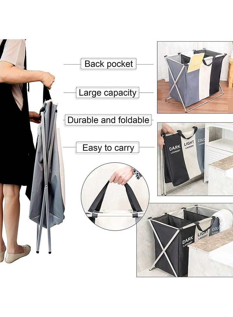 MIXDE Large Laundry Basket Bags Foldable,3-Section Laundry Hamper Portable Dirty Clothes Bag Sorter with Handle,Large Capacity Fabric Washing Storage Baskets for Bathroom Bedroom Home 135L - Image 3