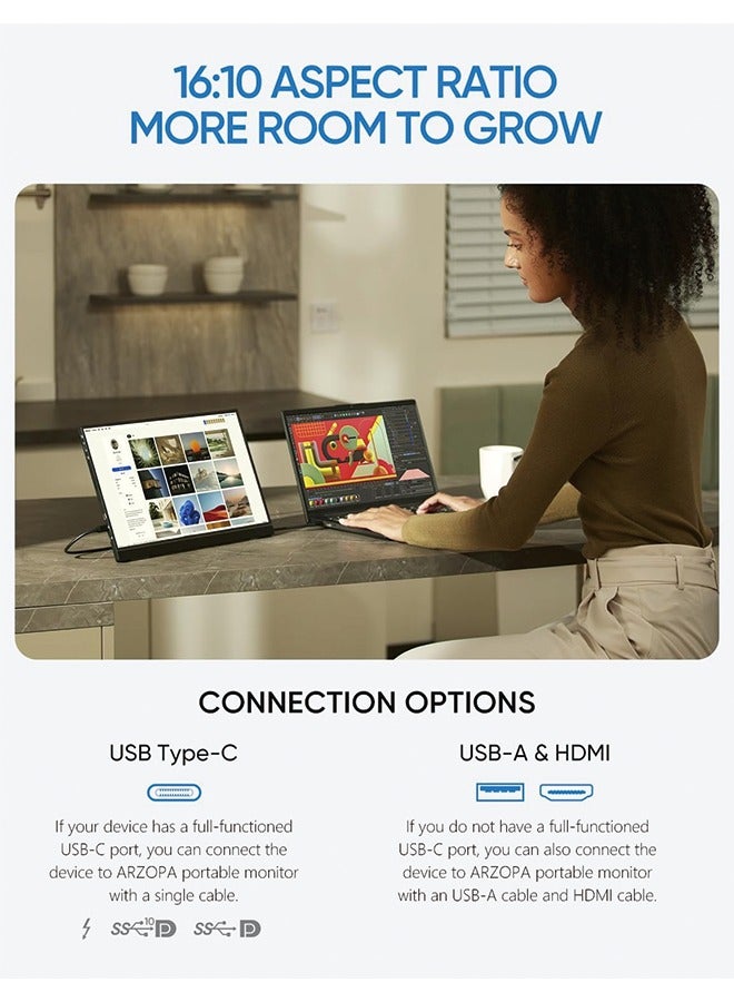 16" 2.5K Portable Monitor, 2560x1600 QHD IPS Display 123% sRGB with Built-in Stand USB-C HDMI Eye Care External Second Screen for Mac Laptop Phone PS4/5 Xbox Switch -Z1RC  - Image 2