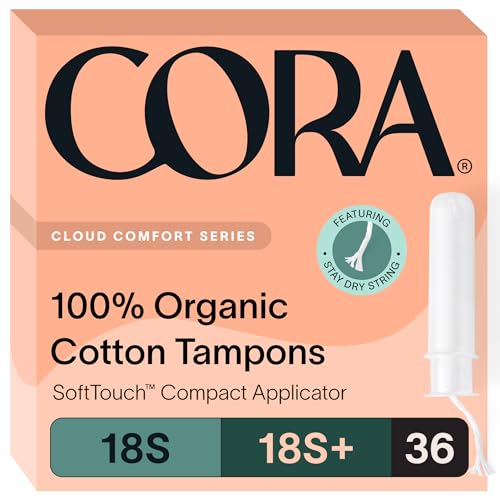 Cora Organic Applicator Tampon Multipack | 18 Super & 18 Super Plus Absorbency | 100% Organic Cotton, Unscented, BPA-Free Compact Applicator | Leak Protection | Packaging May Vary | 36 Total - Image 1